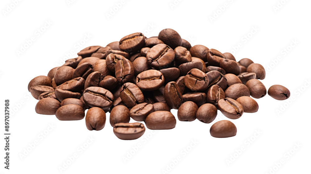 Naklejka premium A pile of roasted coffee beans isolated on white background.