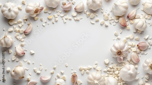 garlic with empty space in the middle and white background