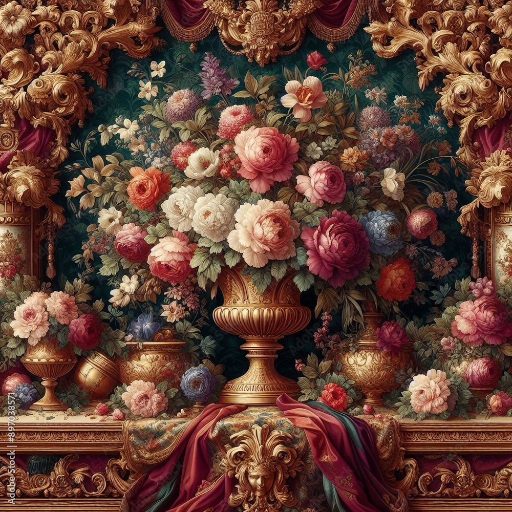 Obraz premium Seamless floral pattern with damask, baroque, rococo and Victorian motifs. Textured background