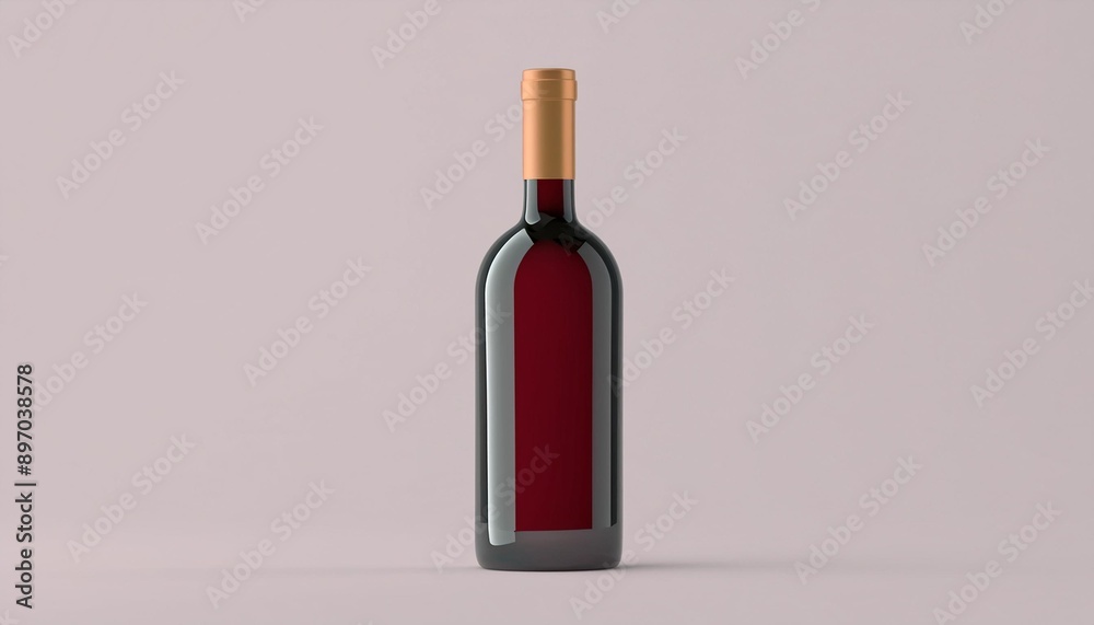 Red wine bottle mock-up on soft gray background.3D illustration Red wine bottle mock-up on soft gray background.3D illustration