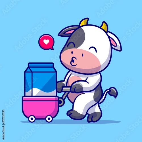 Cute Cow Bring Milk With Trolley Cartoon Vector Icon
Illustration. Animal Drink Icon Concept Isolated Premium
Vector. Flat Cartoon Style

