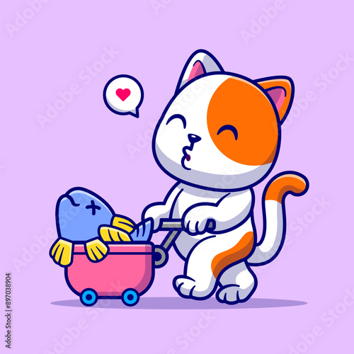 Cute Cat Bring Fish With Trolley Cartoon Vector Icon
Illustration. Animal Nature Icon Concept Isolated Premium
Vector. Flat Cartoon Style