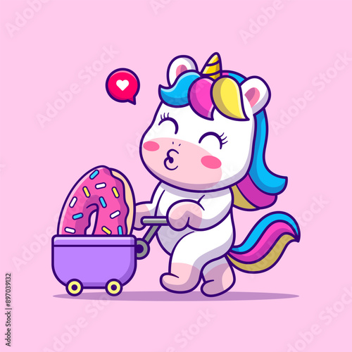 Cute Unicorn Bring Donut With Trolley Cartoon Vector Icon
Illustration. Animal Food Icon Concept Isolated Premium
Vector. Flat Cartoon Style