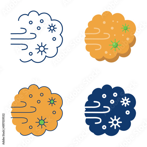 Pollen cloud icon set in flat and line style
