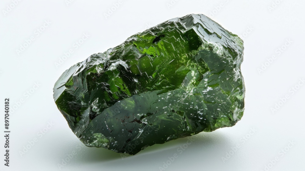 Close Up of a Single Polished Moldavite Gemstone, Green Glassy Mineral for Jewelry Design and Collection Close Up of a Single Polished Moldavite Gemstone, Green Glassy Mineral for Jewelry Design and Collection