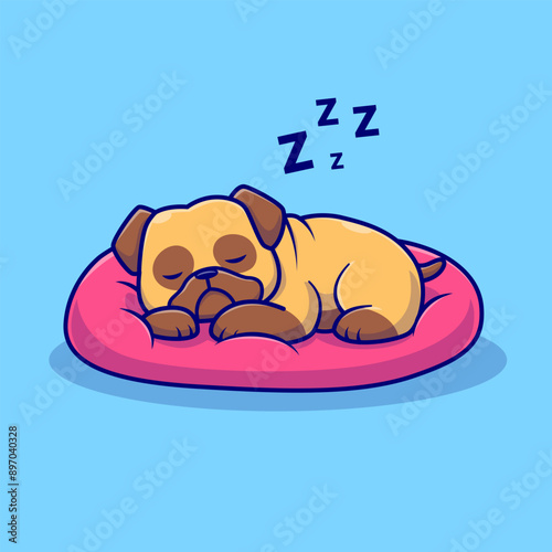 Cute Pug Dog Sleeping On Pillow Cartoon Vector Icon
Illustration. Animal Nature Icon Concept Isolated Premium
Vector. Flat Cartoon Style