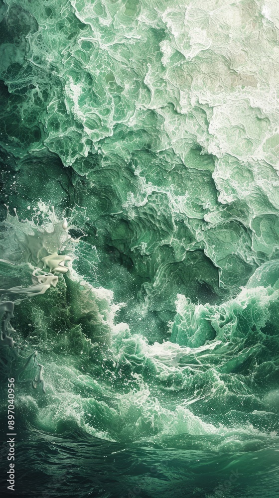 Fototapeta premium an abstract fantasy art image of mixing of spring light green and white from the bottom left corner with shades of blue mixed with subtle white snow in the upper right corner, dreamy, fantasy elements