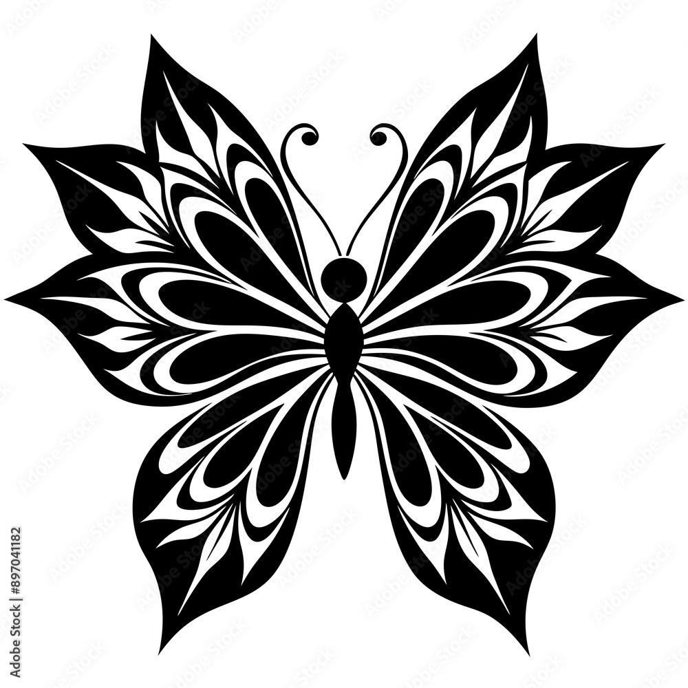 Butterfly mandala design vector silhouette on white background