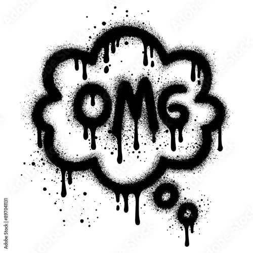 Spray Painted Graffiti Speech bubble icon Sprayed with word OMG. graffiti Speech bubble symbol with over spray in black over white. Vector illustration.