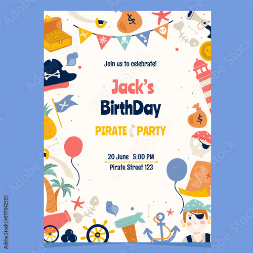 Pirate cartoon  birthday party invitation