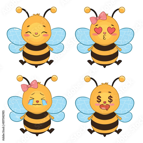 bundle illustration art bee with facial expressions 