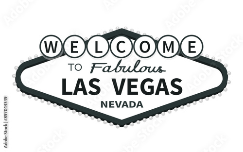 Welcome to fabulous Las Vegas sign icon. Nevada sight showplace. Black classic retro symbol. Template for greeting card, banner, sticker print. Flat design. Isolated. White background. Vector
