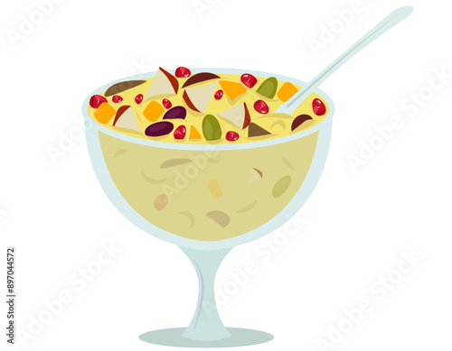 fruit custard, indian dessert fruit custard, custard illustration, cold homemade fruit dessert, fruit custard vector illustartion, variety of fruits, colorful fruits, Home Made Healthy Fruits Custard