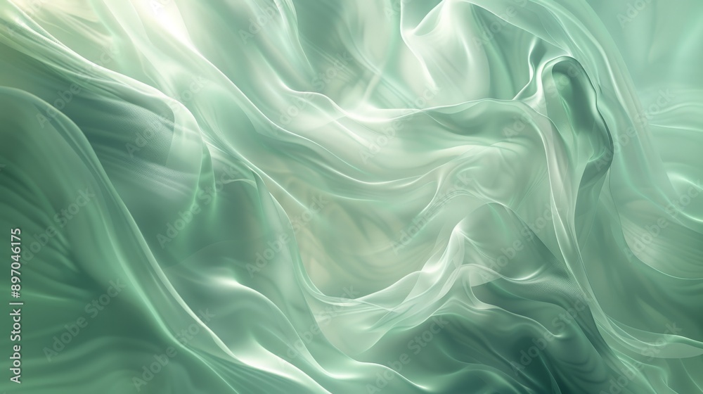Fototapeta premium Elegant and sophisticated light green wavy fabric forming abstract background