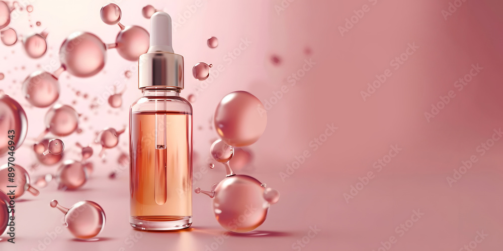 serum oil bottle and skincare and on pastel color background serum oil bottle and skincare and on pastel color background