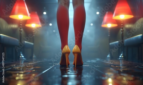 Red High Heels in Stylish Lounge with Moody Lighting photo