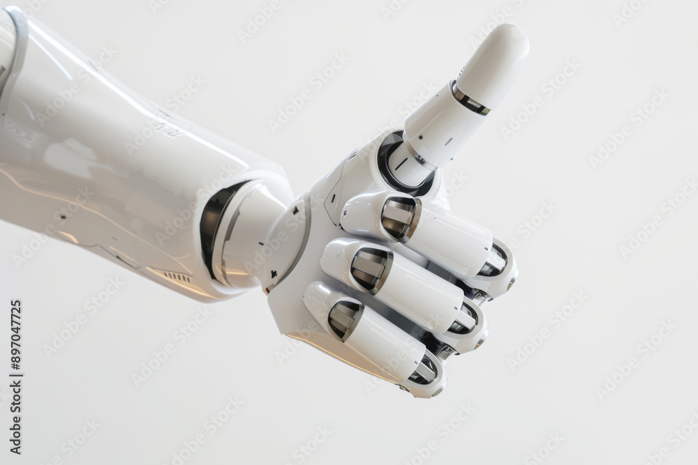 A photo of a robot hand giving a thumbs up. A place for the text. A photo of a robot hand giving a thumbs up. A place for the text.