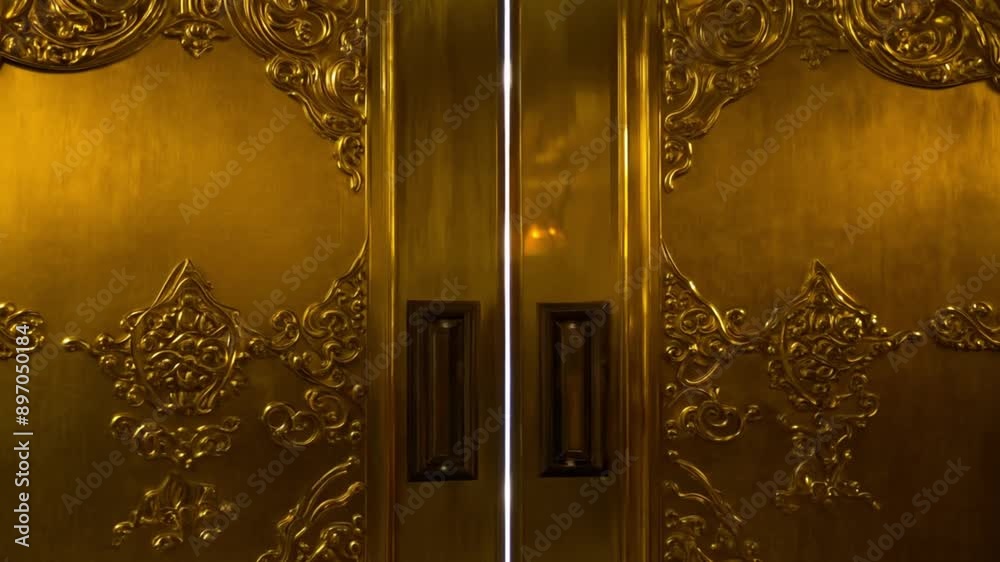 Going trough golden gate doors with bright heaven light shining. Open ...