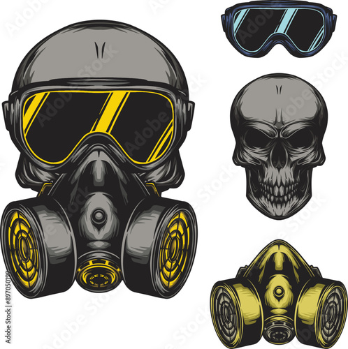 skull with gas mask easy to change position and color