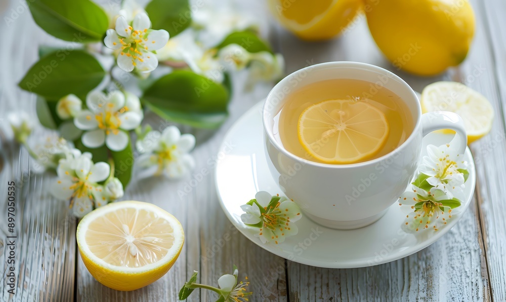 Refreshing Herbal Tea with Lemon , Generative AI