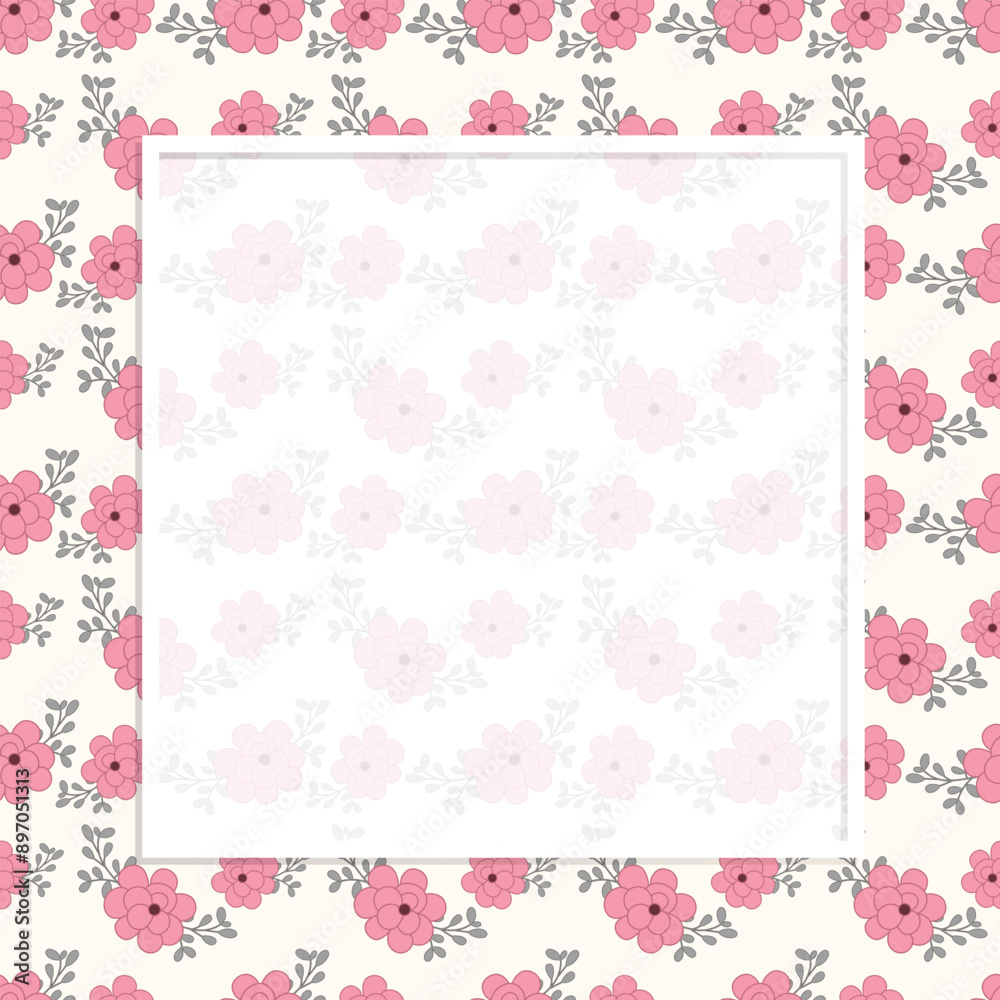Cute kawaii notepad frame with seamless pink floral background pattern Cute kawaii notepad frame with seamless pink floral background pattern