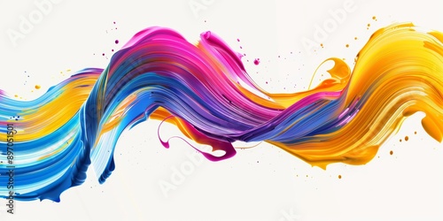 Color brush paint ribbon stroke swirl abstract splash background wave. Brush brushstroke color ribbon paint stroke flow shape wavy design paintbrush pen fluid rainbow element texture acrylic 3D line