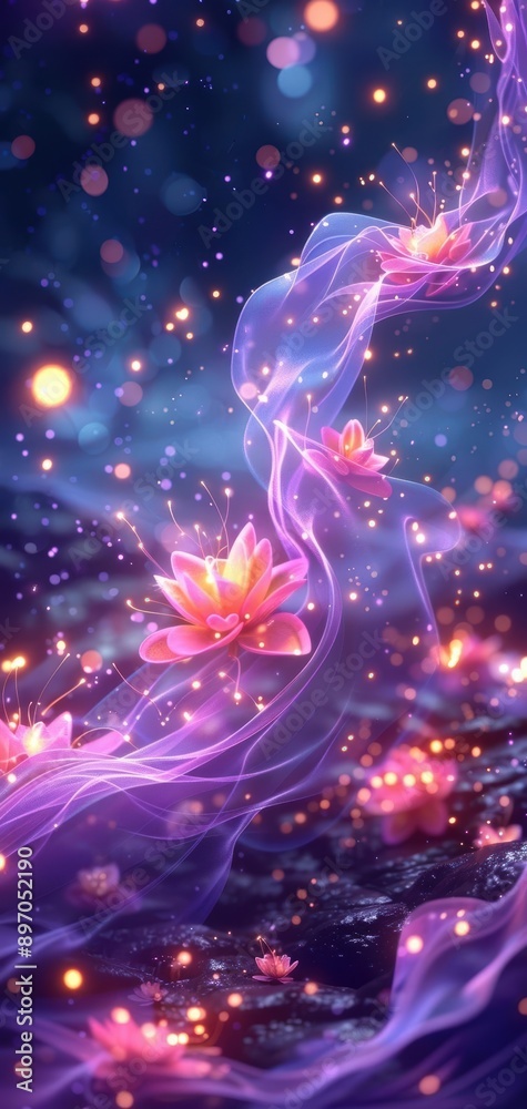 Mystical Pink and Blue Lotus Flowers with Magical Lights Mystical Pink and Blue Lotus Flowers with Magical Lights