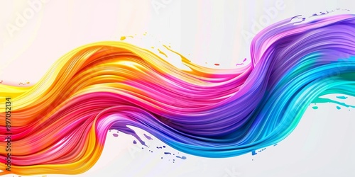 Color brush paint ribbon stroke swirl abstract splash background wave. Brush brushstroke color ribbon paint stroke flow shape wavy design paintbrush pen fluid rainbow element texture acrylic 3D line