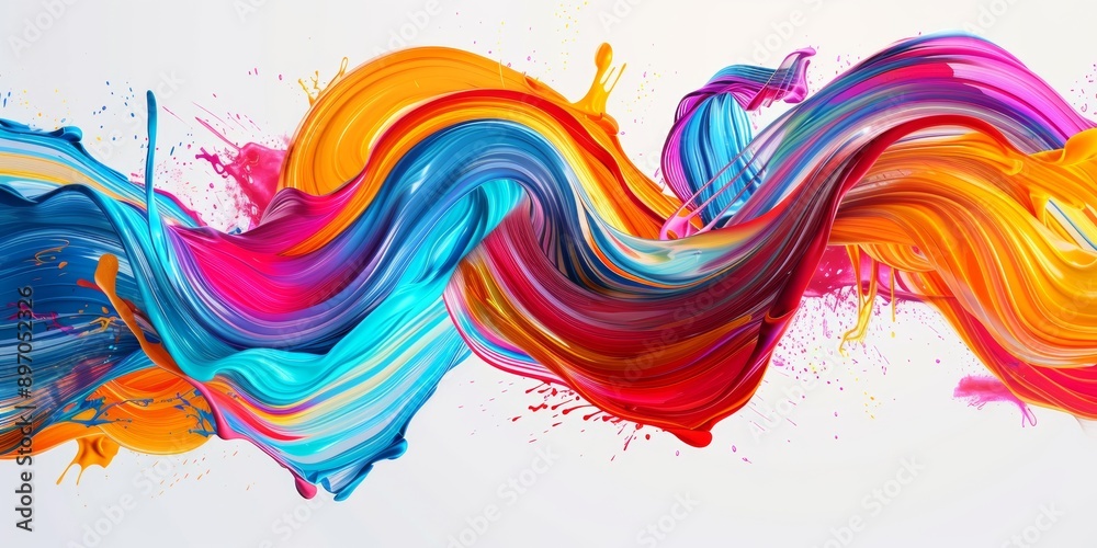 Fototapeta premium Color brush paint ribbon stroke swirl abstract splash background wave. Brush brushstroke color ribbon paint stroke flow shape wavy design paintbrush pen fluid rainbow element texture acrylic 3D line