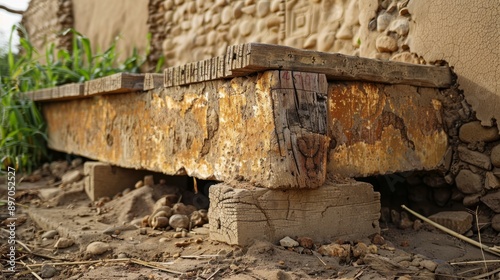 Ancient Clay Wall Supported by Wooden Beams