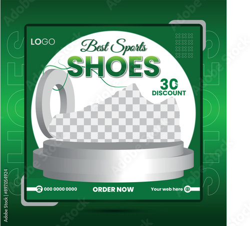 Sports shoes social media square banner design template for sale photo