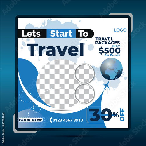 Social media posts about tours and travel style or an online banner template.