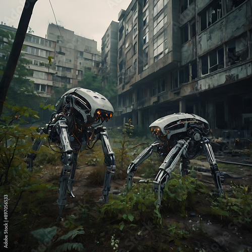 Craft a digital masterpiece showcasing a CG 3D interpretation of a biomechanical jungle scene Render a biomech creatures back amidst a dense