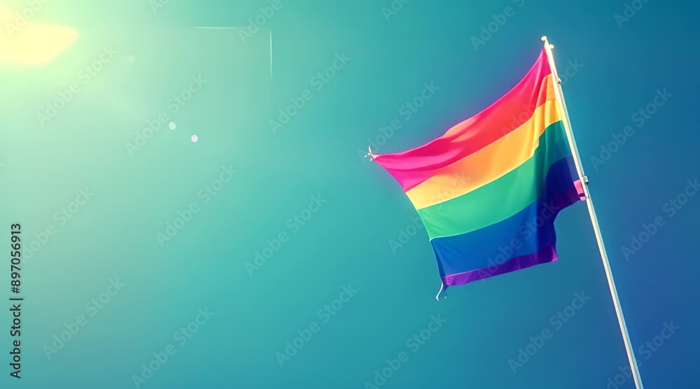 Rainbow Pride Flag Waving in the Wind on a Sunny Day Rainbow Pride Flag Waving in the Wind on a Sunny Day