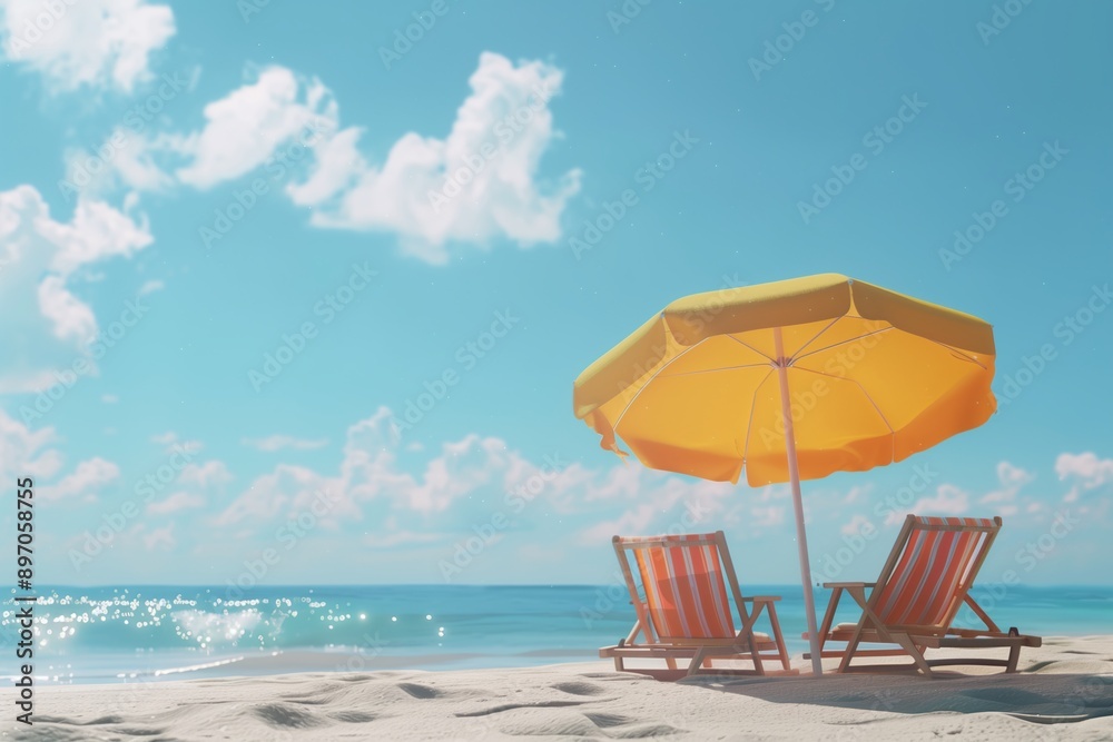 Beach umbrella with chairs on the sand. summer vacation Beach umbrella with chairs on the sand. summer vacation