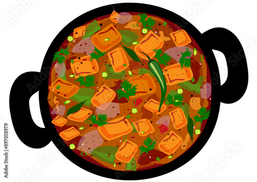 Kadai Paneer, indian cuisine, paneer, shahi paneer, paneer cuisine, famous indian cuisine, north indian food, paneer dish, indian sabzi, sabji, kadai paneer illustration