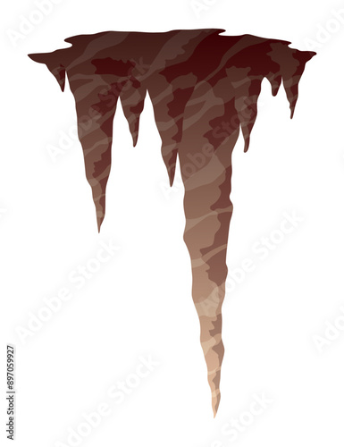Stalactite. Icicle shaped hanging mineral formations in cave. Nature brown limestone, material stone icon. Natural growth geology formations