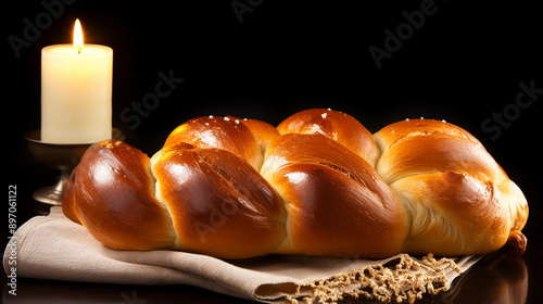 Challah Bread Covered with Shabbat Napkin photo