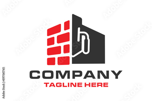 Masonry tool with brick layered construction house logo symbol vector graphic illustration template