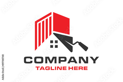 Masonry tool with brick layered construction house logo symbol vector graphic illustration template