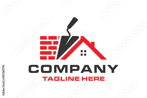 Masonry tool with brick layered construction house logo symbol vector graphic illustration template