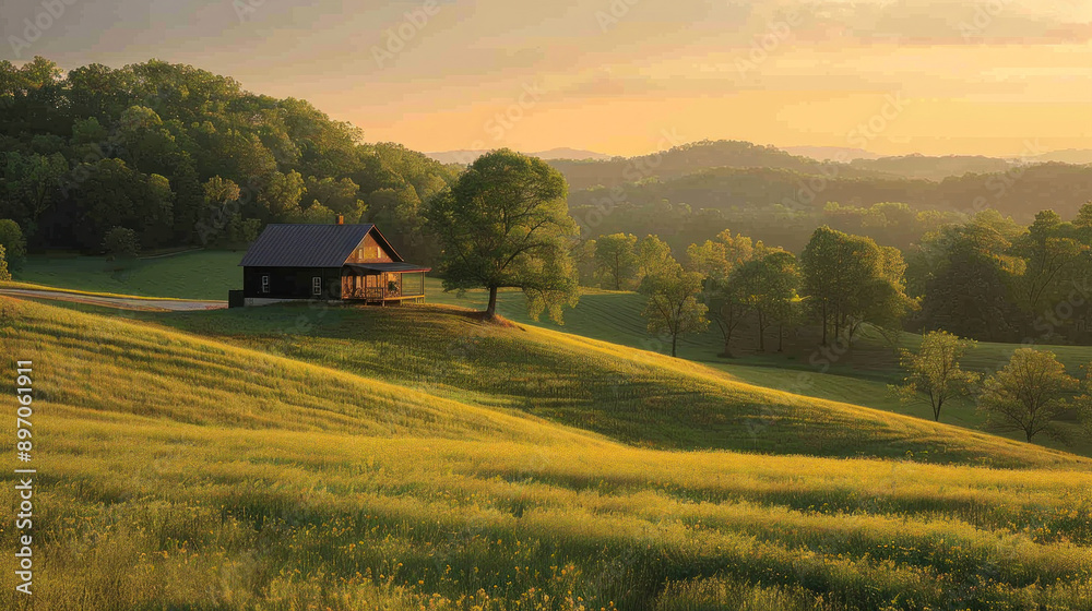 A scenic countryside with a quaint farmhouse nestled among the greenery. A scenic countryside with a quaint farmhouse nestled among the greenery.