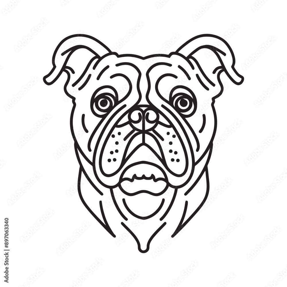 Obraz premium Bulldog vector illustration cute dog cartoon, adorable pet dog graphic, cartoon bulldog coloring page design