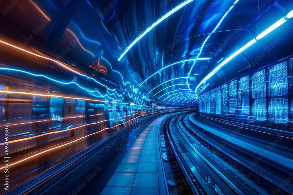 Futuristic Subway Tunnel with Neon Lights Futuristic Subway Tunnel with Neon Lights