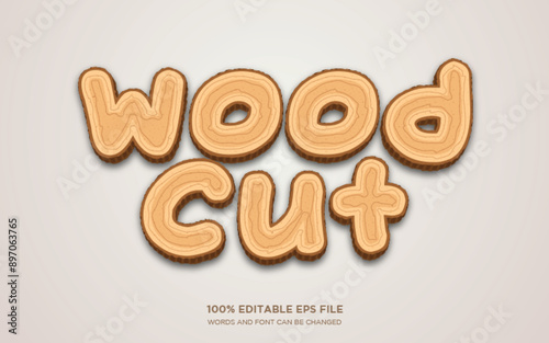 Fototapeta Naklejka Na Ścianę i Meble -  Wood Cut 3D editable text style effect	