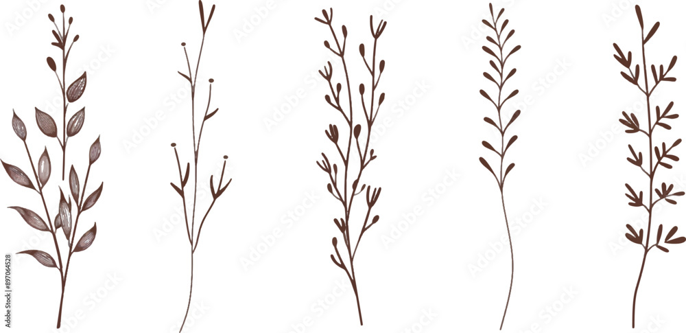Set of simple hand drawn vector leaves. Set of simple hand drawn vector leaves.