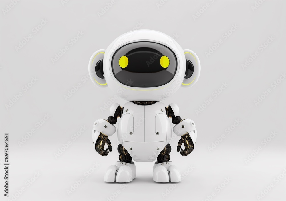 Adorable white robot monkey with yellow eyes, perfect for futuristic, cute, and tech-themed designs. Adorable white robot monkey with yellow eyes, perfect for futuristic, cute, and tech-themed designs.
