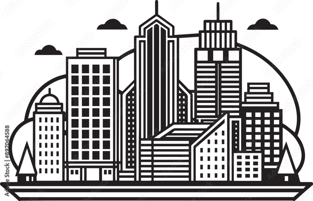 Obraz premium city skyline silhouette. Hand drawn vector illustration 