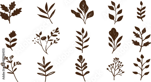 Set of simple hand drawn vector leaves.