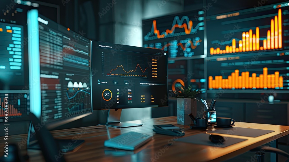 Abstract financial charts and data visualizations on a desk Abstract financial charts and data visualizations on a desk